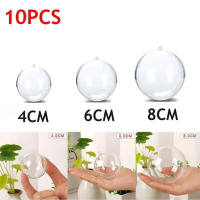 10pcs Clear Plastic Christmas Baubles Transparent Fillable Ornament Balls for Tree, Wedding, and Party Decorations
