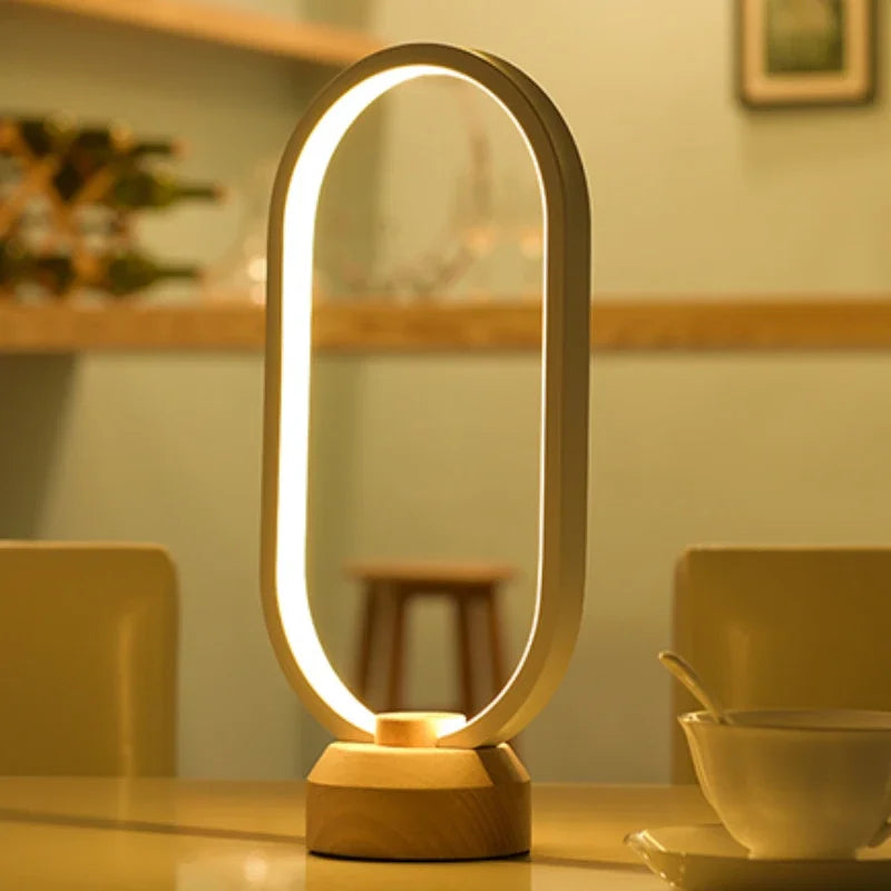 Creative Hollow Oval LED Desk Lamp - Solid Wood for Bedroom, Living Room, Study Table