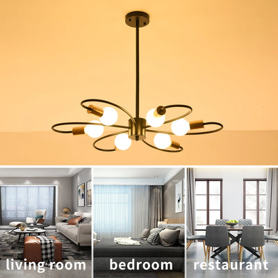 6-Light Sputnik Chandelier Modern Semi Flush Mount Ceiling Light Fixture Mid Century Metal Pendant Light