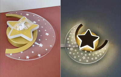 Cartoon Moon Star Wall Lamp for Children’s Room - LED Acrylic Wall Light