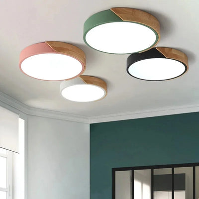 LED Nordic Circular Wooden Edge Ceiling Light – Modern Minimalist Lighting for Bedrooms and Kitchens