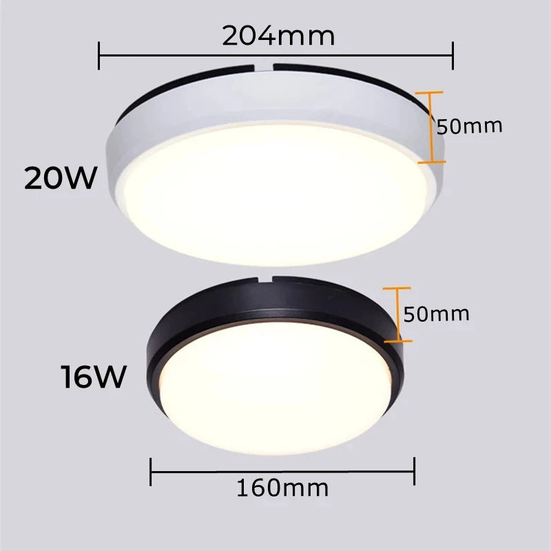 Modern Outdoor LED Ceiling Lamp 16W/20W Waterproof Round Surface Mount for Garden, Bathroom, Porch, Wall Lights