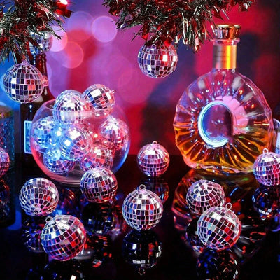10pcs Mini Mirror Disco Ball Reflective Silver Glass Ornaments for Christmas, Wedding, Birthday, and Party Decoration