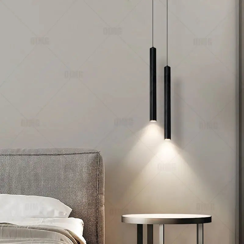 Modern LED Pendant Light Long Tube Lamp - Adjustable Wire Length, Contemporary Design - Black/White