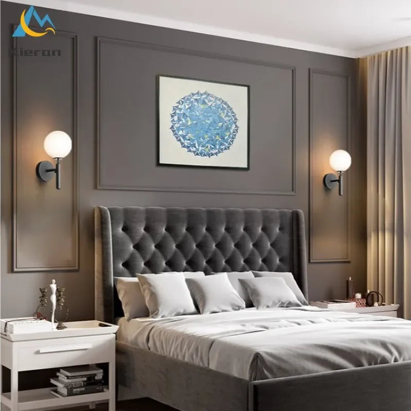 Modern Glass Ball LED Wall Lamps - Sleek Metal Frame, Clear Glass Shade for Bedroom, Living Room, Study