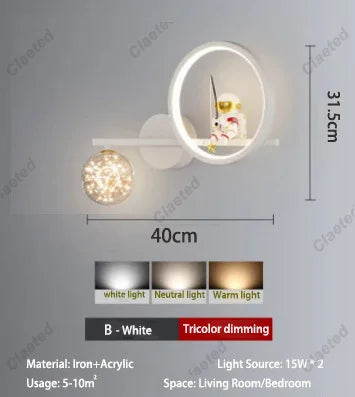 LED Star Astronaut Projection Wall Lamp Creative Lighting Fixture for Children's Rooms