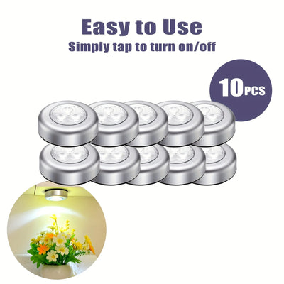 1/4/10 Pcs Mini LED Push Night Light – Self-Adhesive Battery-Powered Tap Light for Closet, Stairs, Hallway