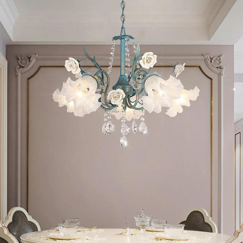 Nordic Style Glass Flowers and Plants LED Chandelier for Living Room Bedroom Loft Pendant Lights
