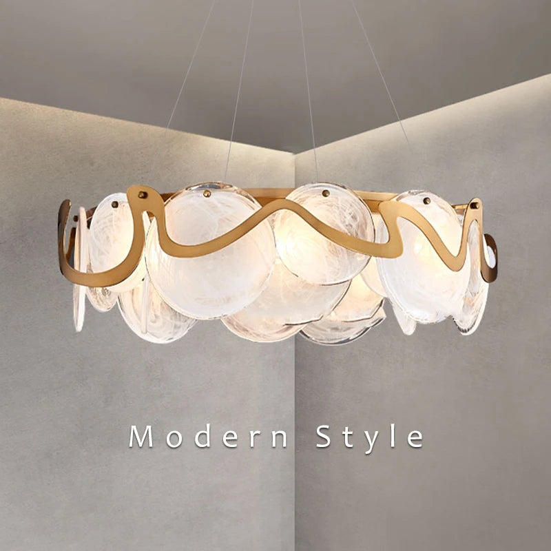 Modern Art Design LED Pendant Lamp for Living Rooms, Bedrooms, Dining Rooms - Round Ring Glass Ceiling Chandelier