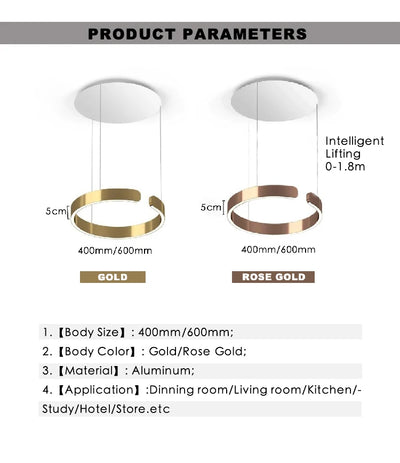 Dimmable Occhio Chandelier C Style Circle Hanging Lamp Gold/Rose Gold Lighting Fixture for Restaurant, Bedroom