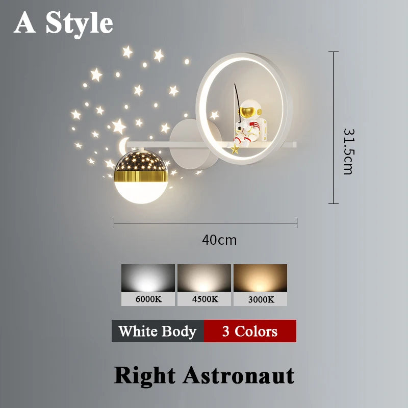 Modern Wall-Mounted Nordic Star Astronaut Projector Wall Lamp for Kids Room and Study Spaces