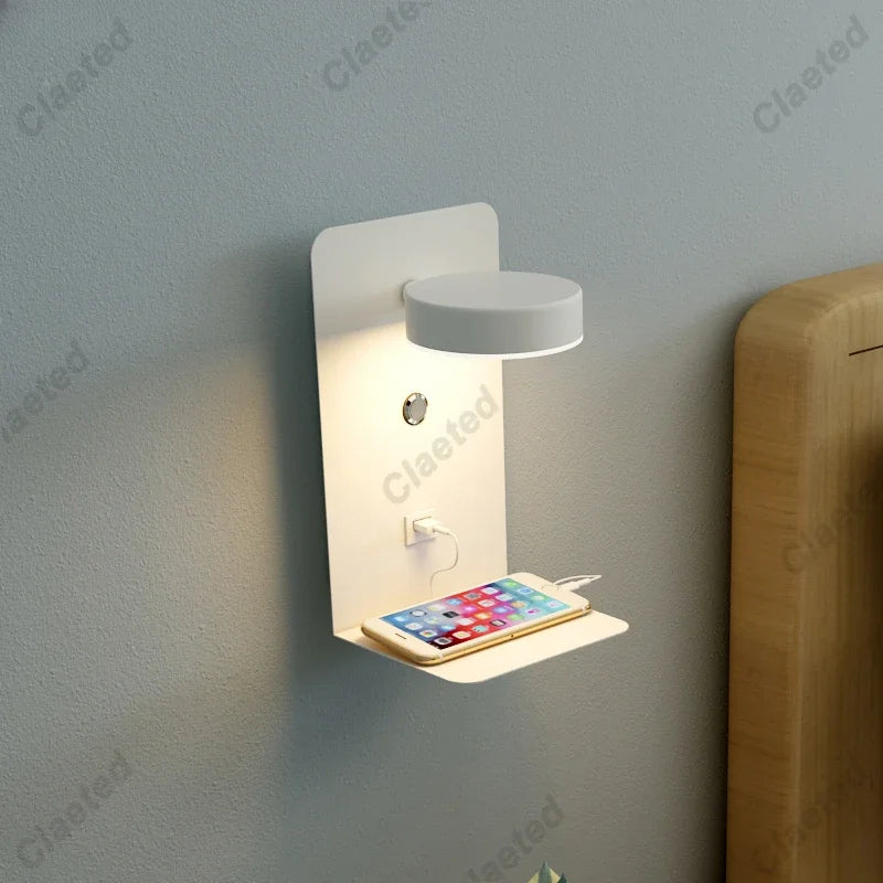 Modern LED Wall Lights with Switch and USB Interface  Fashion White Black Lamp Fixture Corridor
