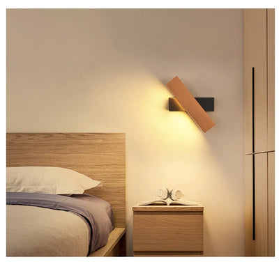 Adjustable Nordic Solid Wood LED Wall Lamp – Rotatable Bedside & Study Lighting