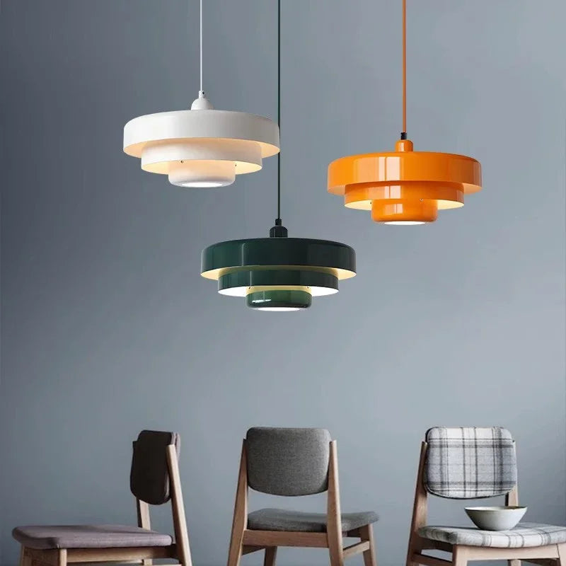 Nordic LED Pendant Light: Macaron-inspired Carbon Steel Aluminum Design in White, Dark Green, and Orange