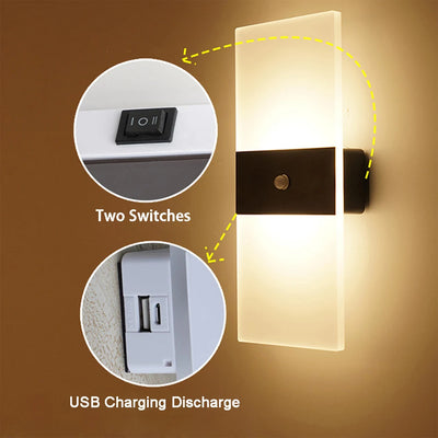 Nordic LED Wall Light with Touch Motion Sensor Switch - USB Rechargeable Night Lamp for Bedroom