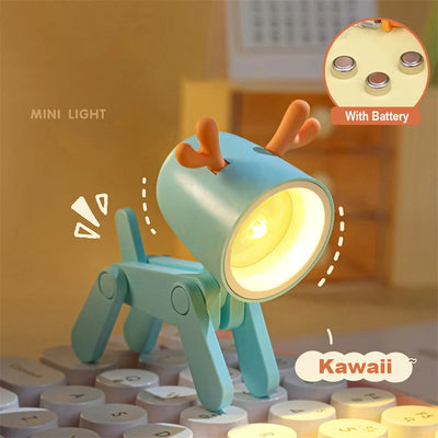 Cute LED Night Light - Mini Pet Dog, Deer, Dinosaur Folding Table Lamp for Kids' Room