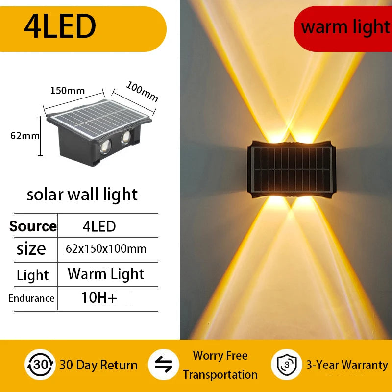 Solar LED Outdoor Up and Down Wall Lamps Lighting for Balcony, Courtyard and Garden