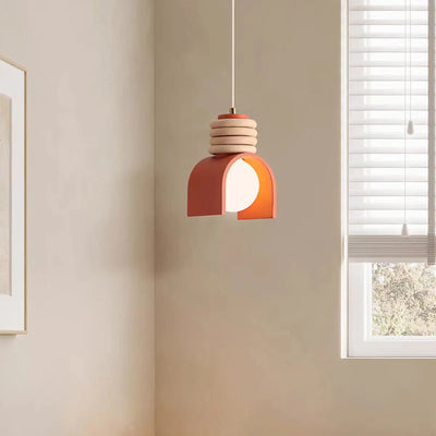 Creative LED Pendant Lamp with Orange and White Resin for Indoor Bedroom and Dining Room