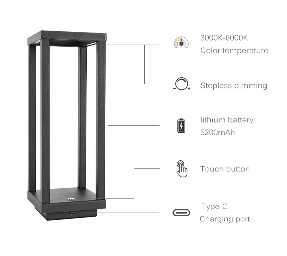 Rechargeable IP54 LED Table Lamp – Touch Control, 3 Brightness Levels, Waterproof