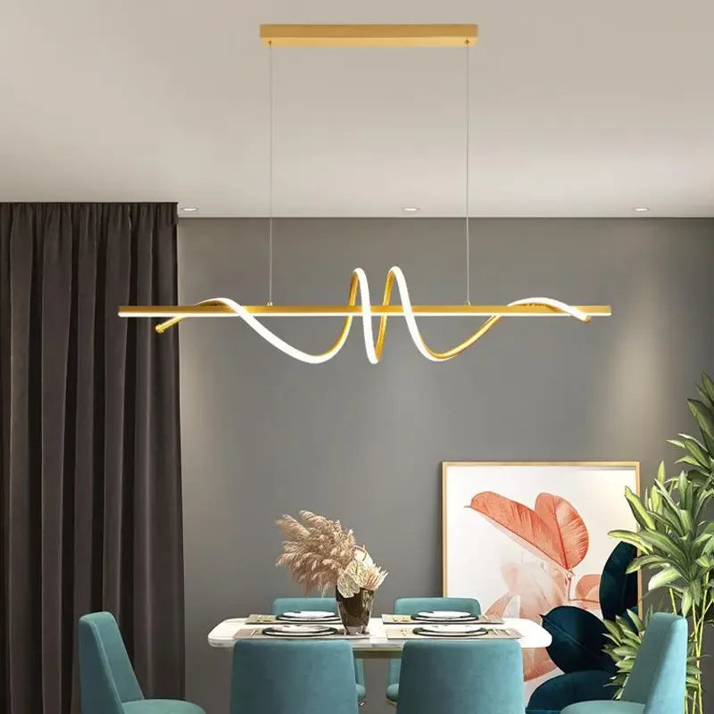 Nordic Design New Curved Dining Table Pendant Lamp Kitchen Island Bar Minimalist Cabinet Suspension LED Home Decor Lighting