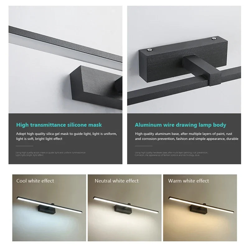 Modern LED Wall Lamp - Sleek Bathroom Mirror Light with Three Color Options