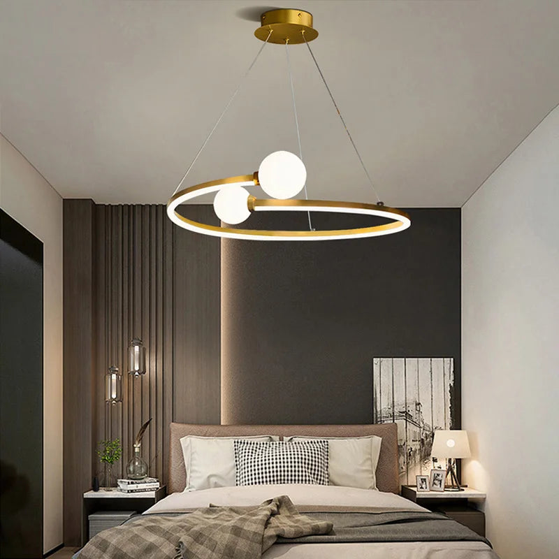 Nordic Minimalist Ring LED Pendant Lamp: Dimmable Lighting Fixture for Table, Dining Room, Kitchen Island, and Bedroom