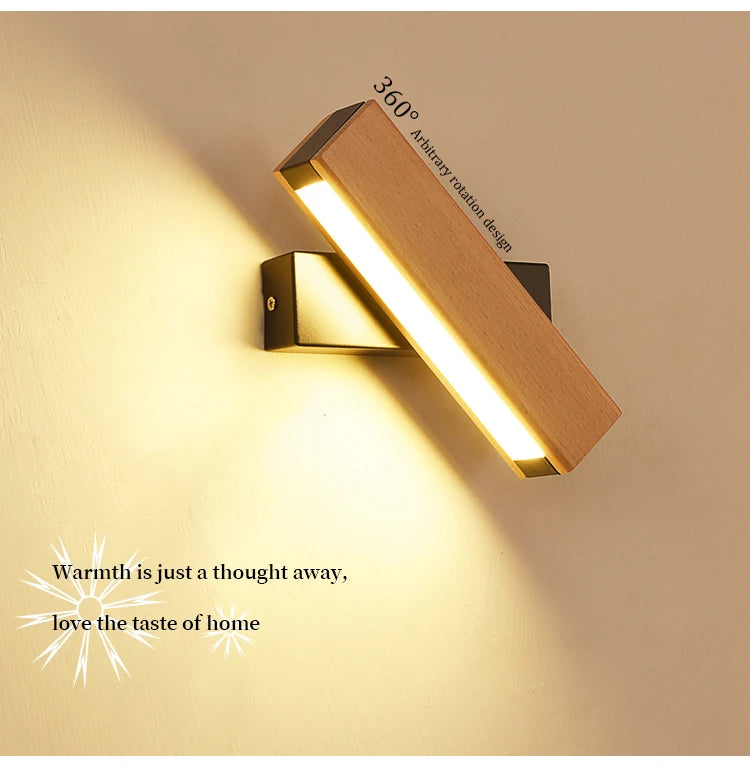 Adjustable Nordic Solid Wood LED Wall Lamp – Rotatable Bedside & Study Lighting