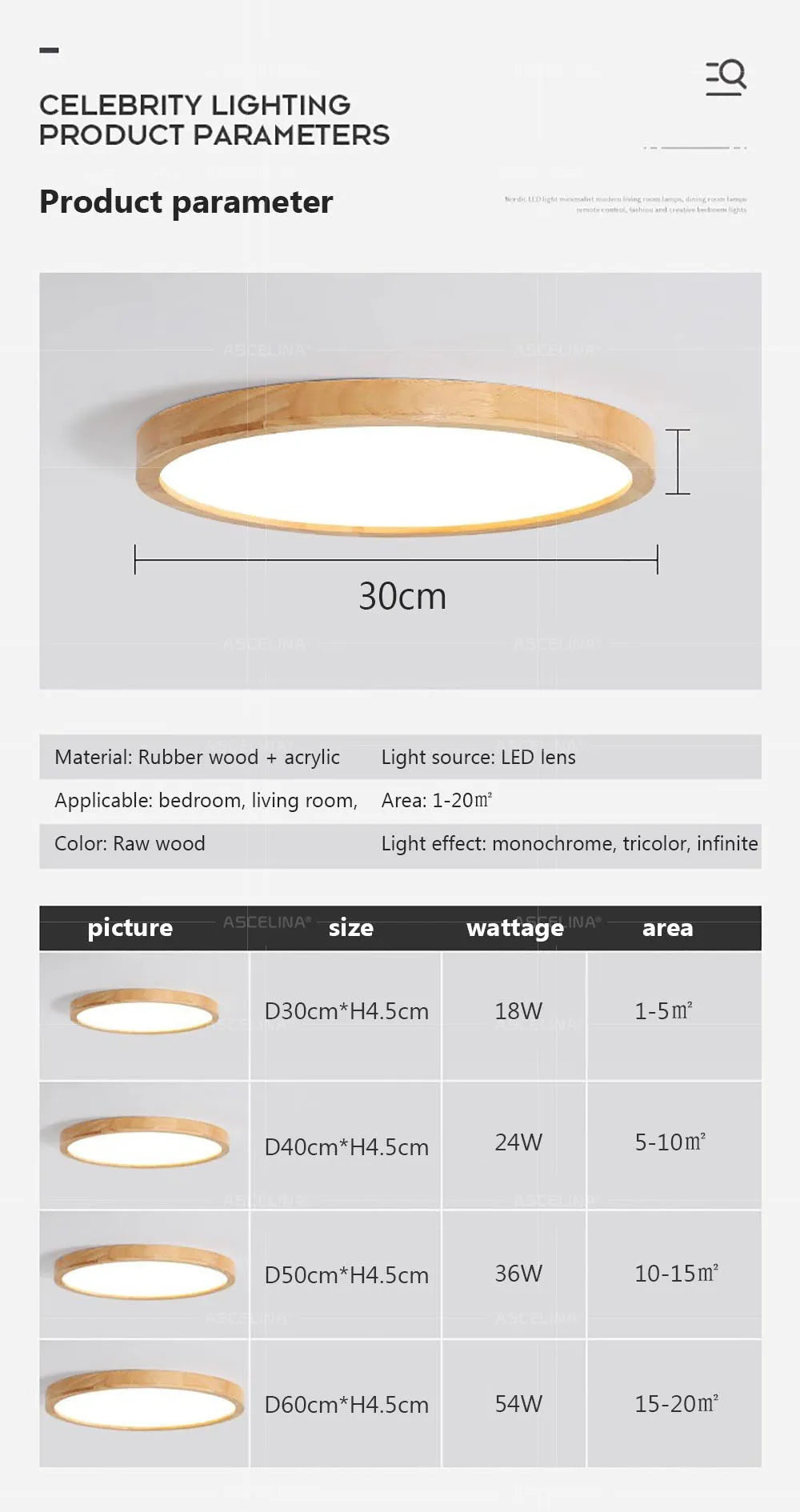 Nordic Ultra-Thin LED Wooden Ceiling Light