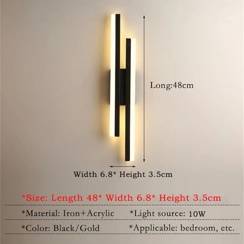 Modern LED Wall Lamp: Black/Gold Acrylic Room Decor Light