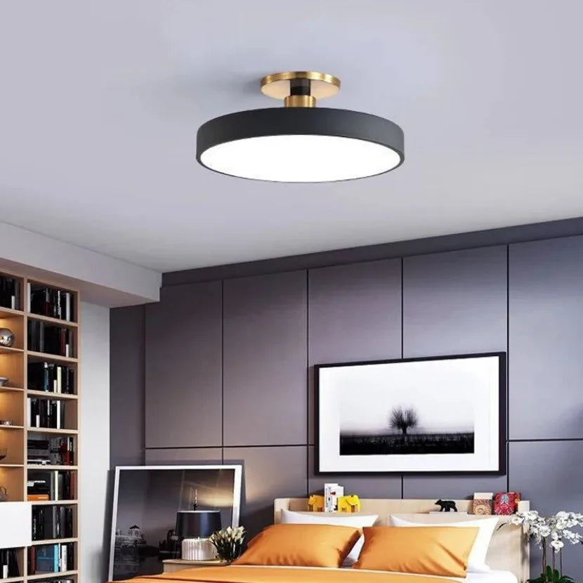 Circular Macaron LED Ceiling Light – Modern Dimmable Chandelier for Bedroom and Living Room