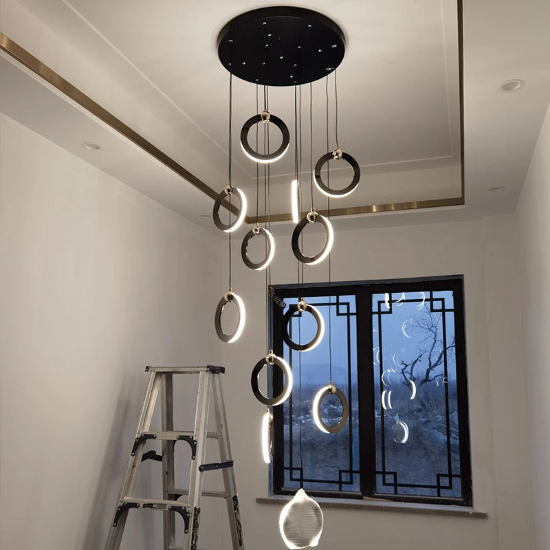 Designer Staircase Chandelier Modern Minimalist Lighting for Luxury Attic, Restaurant, and Living Room