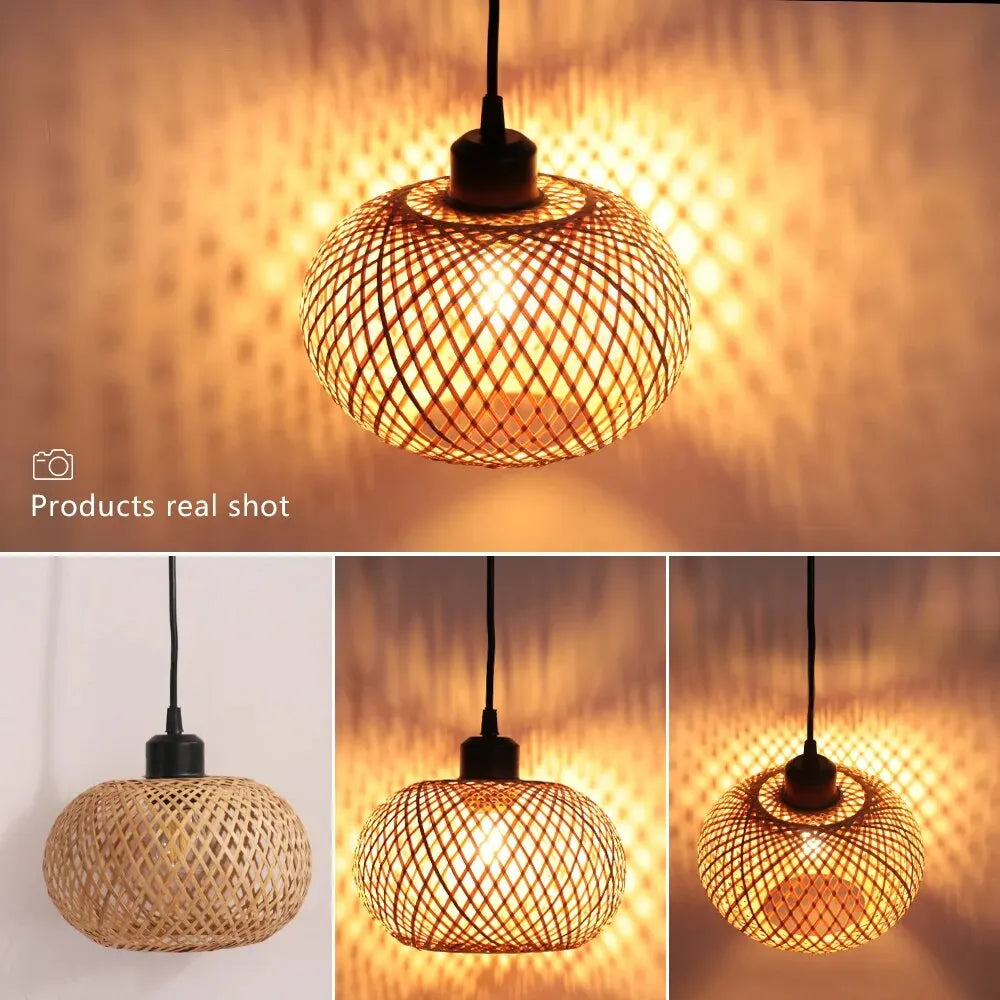 Handmade Rattan Bamboo Chandelier: LED Ceiling Lamp E27 Fixture for Weaving Home Living Room Decor