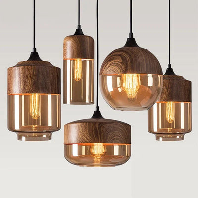 Nordic Glass Pendant Lights - Modern LED Wood Chandelier for Versatile Illumination