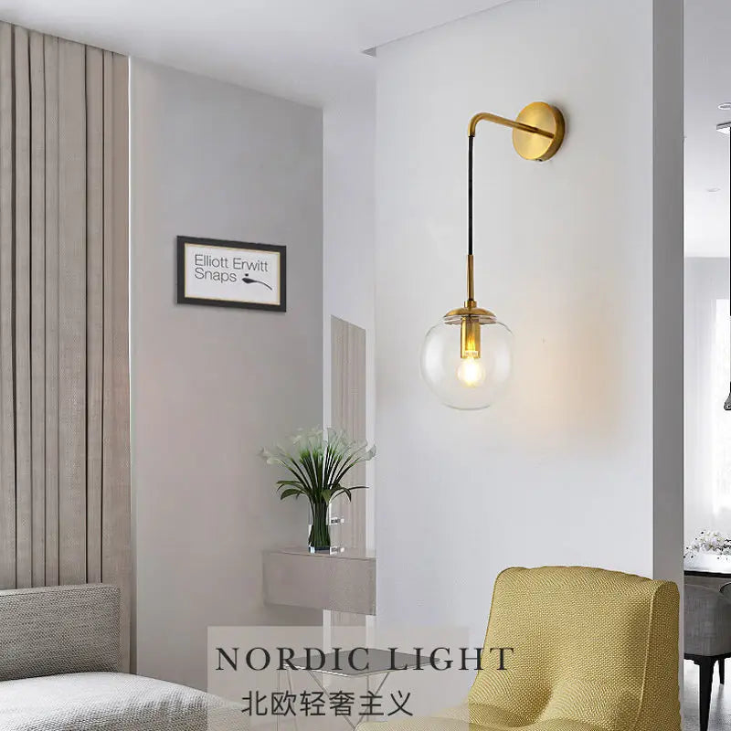 Nordic Brass Gold Ball Glass Wall Sconce - Illuminate Your Space with Elegant Simplicity