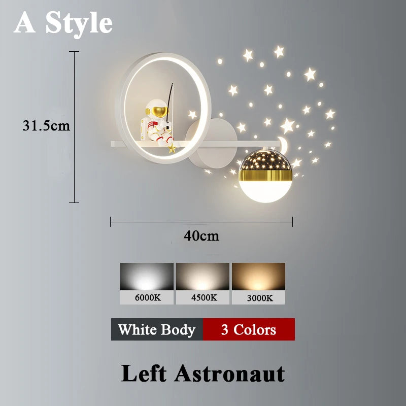 Modern Wall-Mounted Nordic Star Astronaut Projector Wall Lamp for Kids Room and Study Spaces