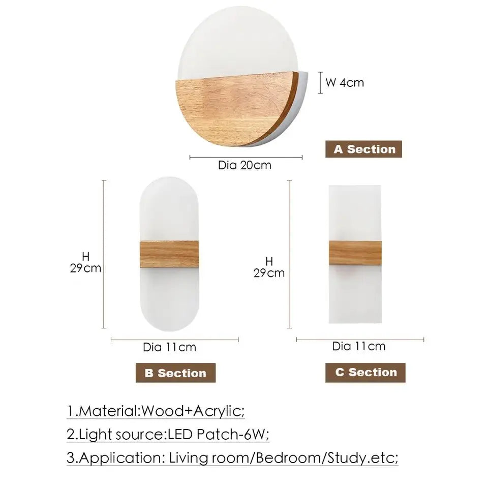 Modern Nordic LED Wooden Wall Lamp - Elegant Acrylic Accent for Bedroom, Living Room, and More