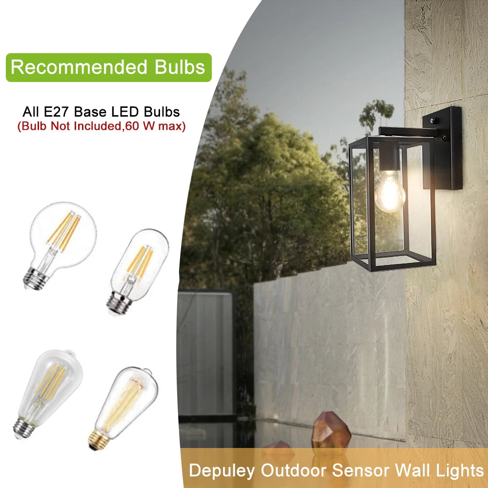 Depuley Dusk to Dawn Sensor Wall Lantern Outdoor/Indoor Wall Sconce - Anti-Rust LED Wall Lighting for Doorway