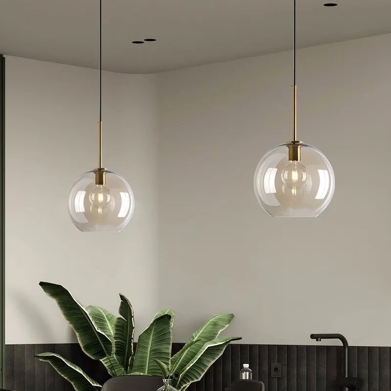 Nordic Industrial Chic: Glass Lustre Pendant Light with Modern Edge