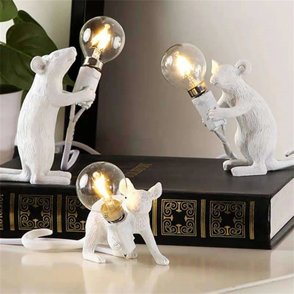 Modern LED Animal Table Lights: Resin Rat, Cat, and Squirrel Night Lamps