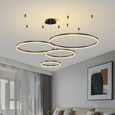 Modern LED Circular Ring Chandelier - Stylish Ceiling Lighting Fixture for Living, Bedroom, and Dining Rooms