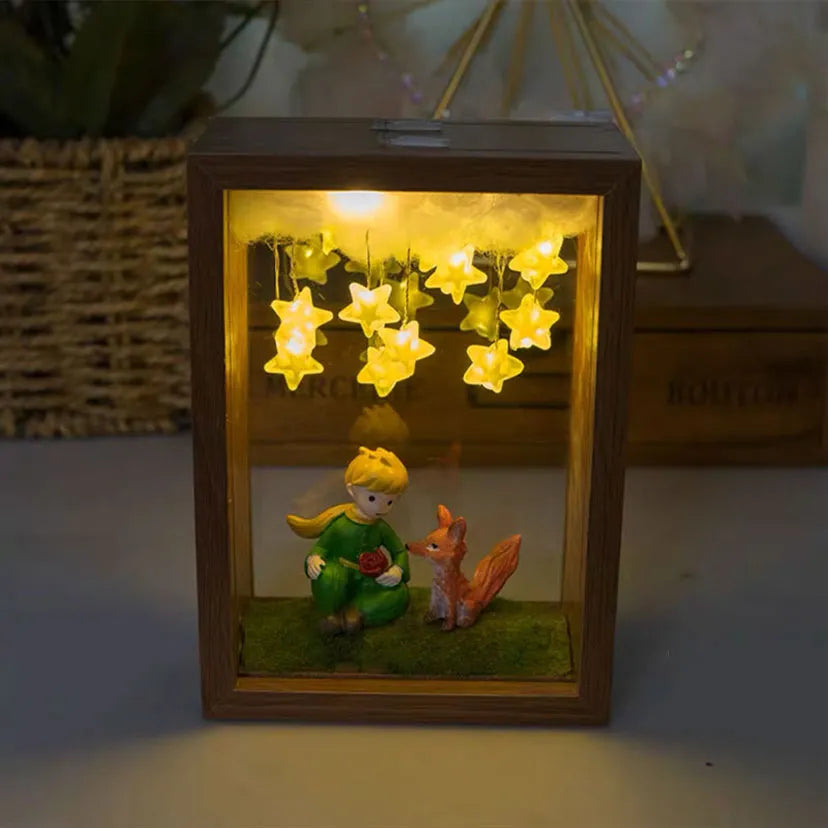 The Little Prince Night Light - Handmade DIY Photo Frame with Starry Fox & Rose for Bedroom, Birthday Gift