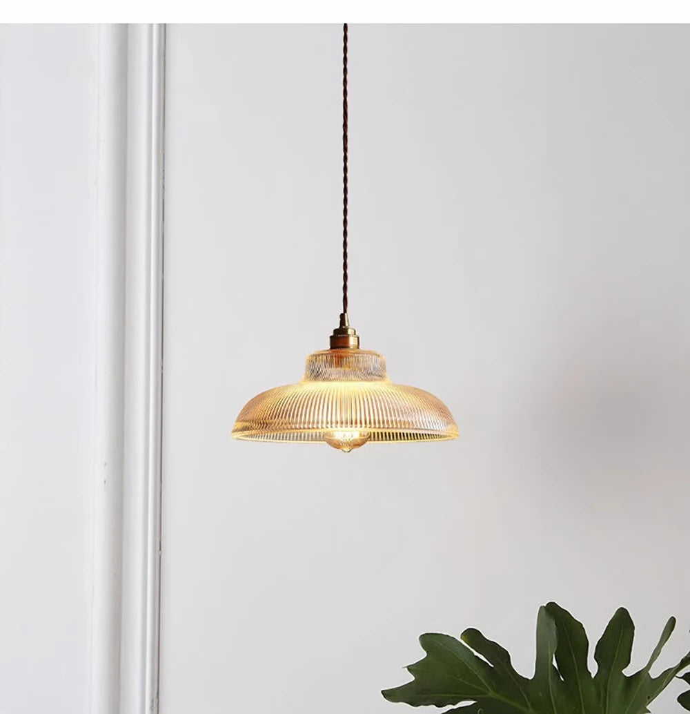 Nordic Glass Pendant Light – Retro Copper Lighting Fixture for Bedroom, Living Room, and Home Decor