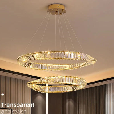 Crystal Modern LED Chandelier for Dining, Living, Kitchen, or Bedroom - Gold Ceiling Pendant Lamp with Remote Control