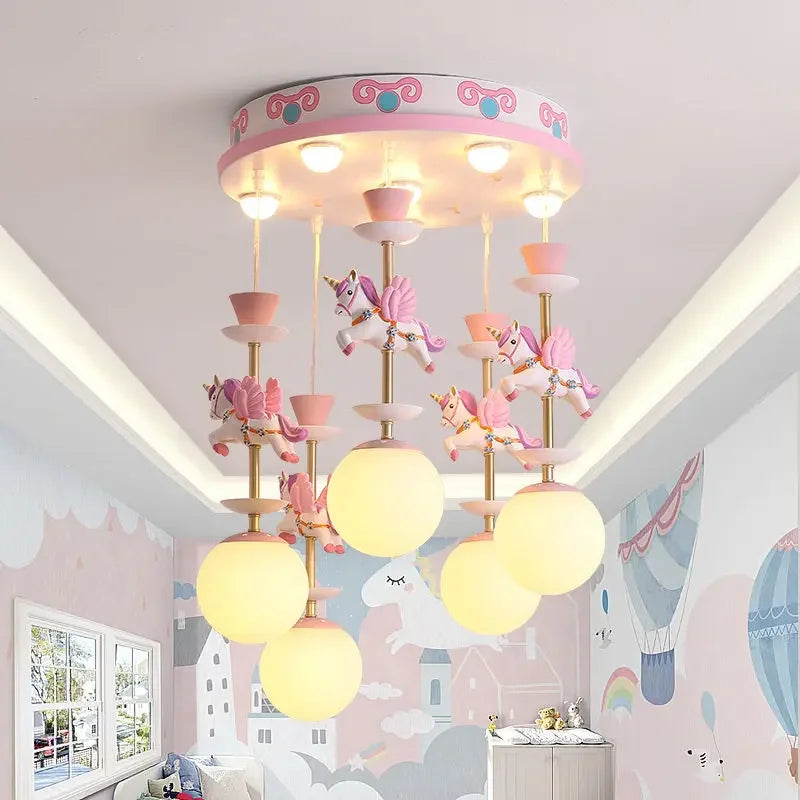 Children's Carousel LED Chandeliers Modern Creative Hanging Pendant Lights, Princess Decor Art Ceiling Lamps for Living Room Bedroom