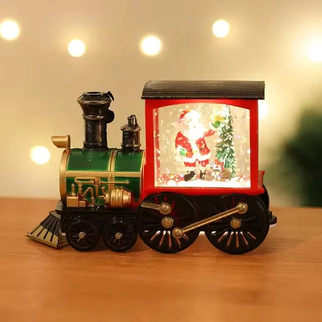 Santa Claus Snowman Christmas Music Box Train Crystal Ball Ornament with Sequins and LED Light for Holiday Home Decoration