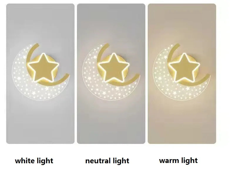 Cartoon Moon Star Wall Lamp for Children’s Room - LED Acrylic Wall Light