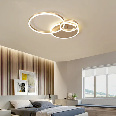 Modern 5 Ring LED Ceiling Chandelier Black, Gold, or White for Living Room, Bedroom, and Home Design Lighting