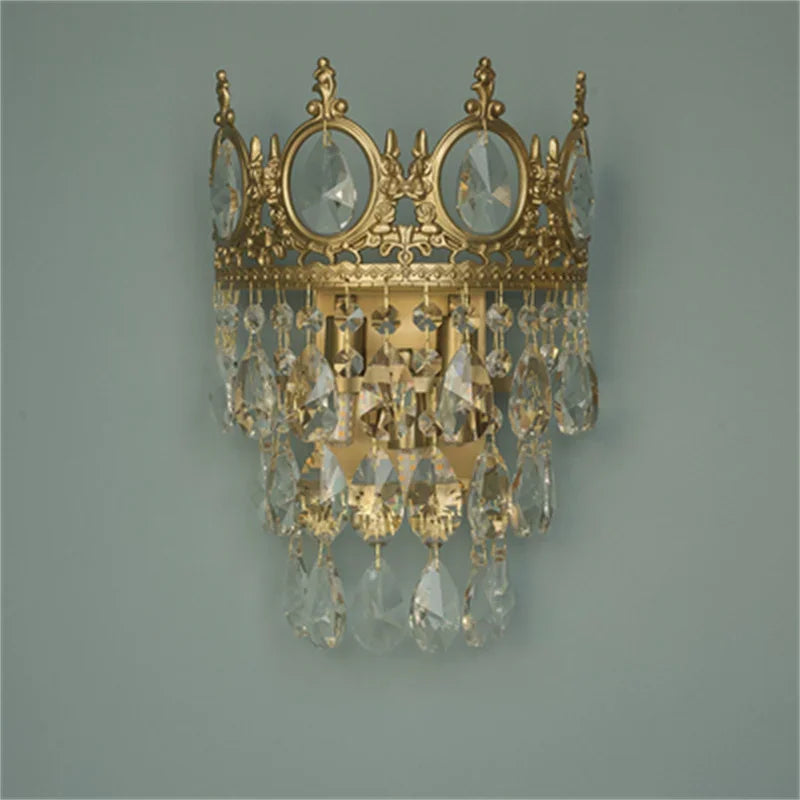 Modern Luxury LED Crystal Chandelier - French Vintage Golden Crown Pendant for Living Room, Bedroom, and Hallway
