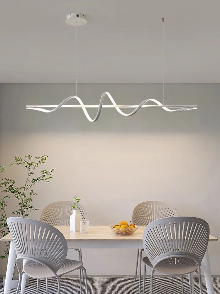Modern Water Ripple LED Pendant Lights Minimalist One Word Long Strip Dining Room Table Bar LED Hanging Lamp Home Decor Fixtures