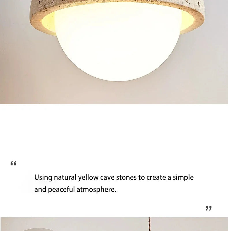 Wabi-Sabi Style Yellow Travertine Chandelier – Elegant Pendant Light for Nordic-Inspired Interiors